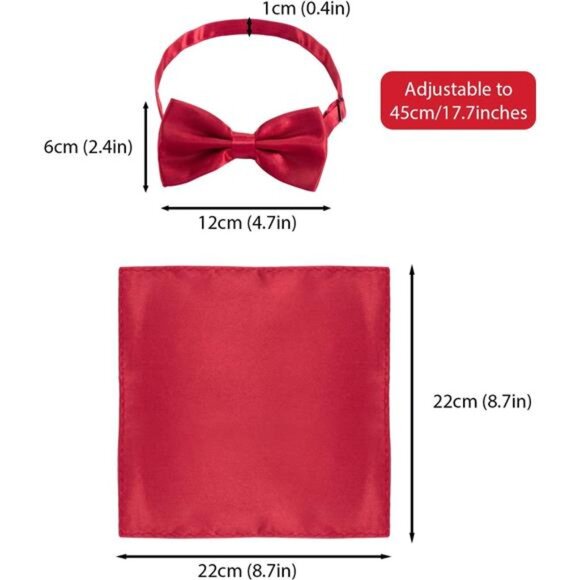 24 Pcs Pre Tied Bow and Tie Pocket Square Set 12 Solid Color Adjustable Bowtie - Picture 3 of 8